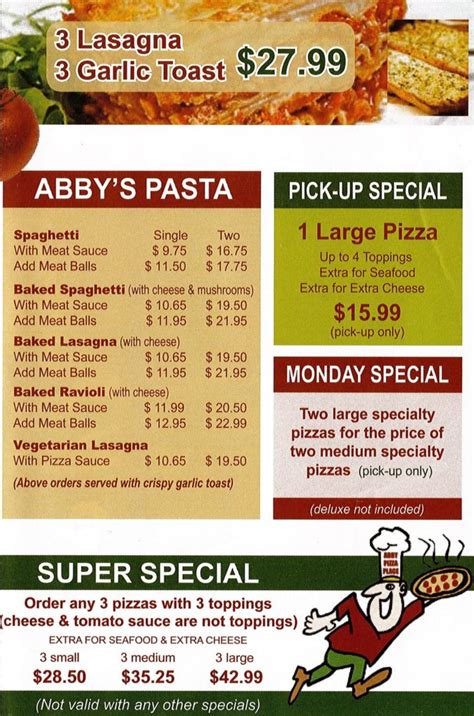 abby's pizza menu|abby's pizza near me.